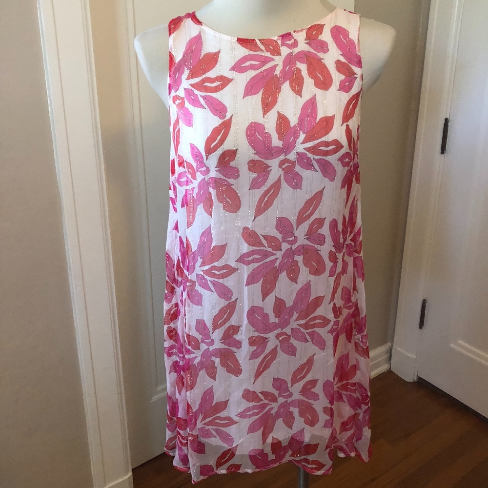 Julie Brown NYC 100% Silk Shimmer Lips Shift Dress